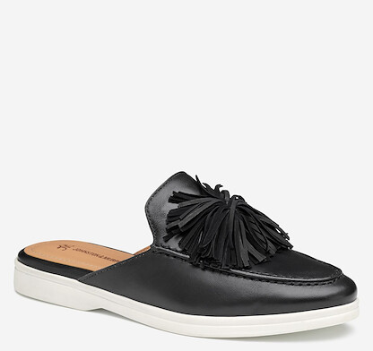 Johnston & Murphy Women's Darlene Fringed Mule Black Glove Leather - 78-14867