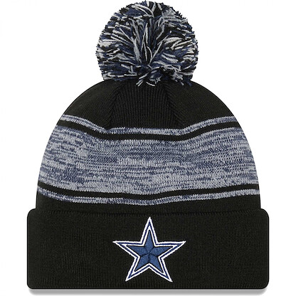 New Era Men's Black Dallas Cowboys Chilled Cuffed Knit Hat with Pom