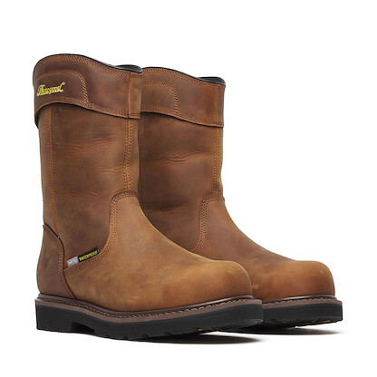 Thorogood Men's 11” Jobsite Series Composite Toe Internal Metatarsal Guard Wellington Work Boot Brown Crazy Horse - 804-4350