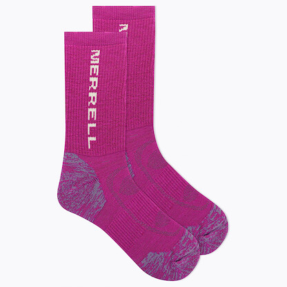Merrell Men's and Women's Merino Wool Hiking Crew Sock 1 Pair Pack, Pink, 5-9.5 Women's /5-8.5 Men's