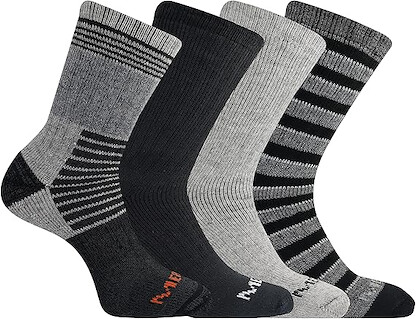 Merrell Unisex Thermal Hiking Crew Socks Black Assorted (4 pairs) - MEA33676C4B2001-BKAST