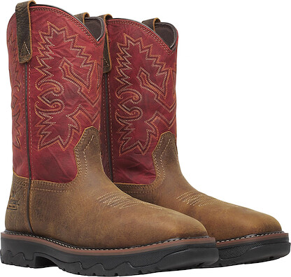 Thorogood Men's 11” Buffalo Ridge Nano Composite Toe Western Pull-On Work Boot Brown/Scarlet - 804-4341