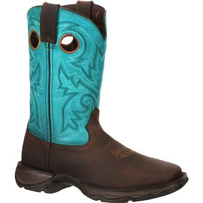 DURANGO WORK Women's 10" Lady Rebel Work™ Steel Toe Western Work Boot Brown/Turquoise - DWRD022