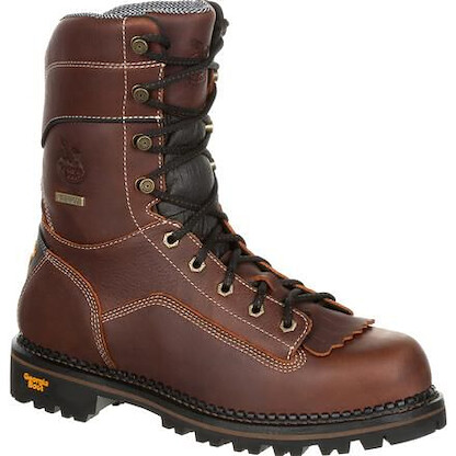 GEORGIA BOOT Men's 9" AMP LT Logger Low Heel Soft Toe Waterproof Work Boot Brown - GB00237