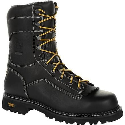 GEORGIA BOOT Men's 9" AMP LT Logger Low Heel Soft Toe Waterproof Work Boot Black - GB00271