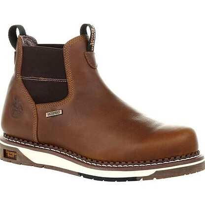 GEORGIA BOOT Men's 5" AMP LT Wedge Soft Toe Waterproof Chelsea Work Boot Brown - GB00352