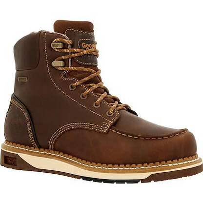 GEORGIA BOOT Men's 6" AMP LT Wedge Moc-Toe Soft Toe Waterproof Work Boot Brown - GB00429