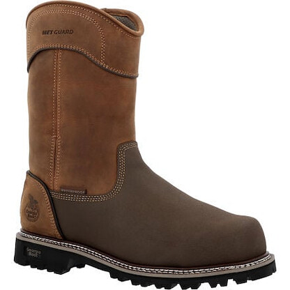 GEORGIA BOOT Men's 11" Brute Composite Toe Internal Metatarsal Guard Waterproof Pull-On Work Boot Brown - GB00644