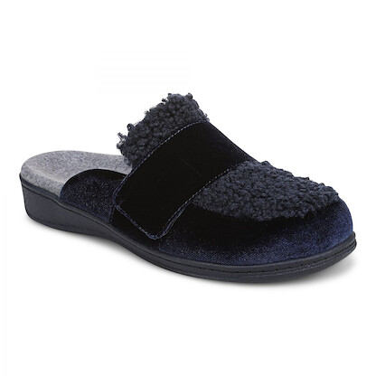 Vionic Women's Gemma II Slipper Navy Blazer Curly Faux Shearling -