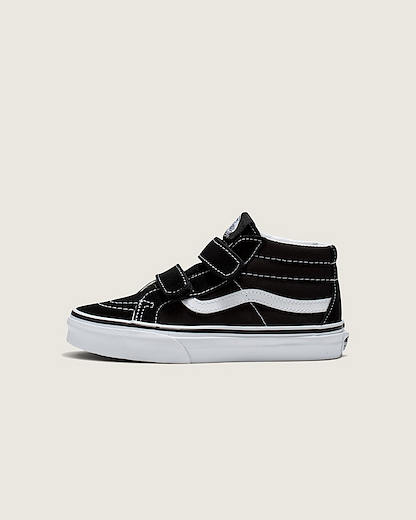 VANS Unisex Little Kids Sk8-Mid Velcro Skate Shoe Black/True White - VN00018T6BT