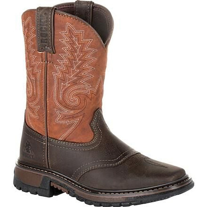 Rocky Unisex Little Kid's 8" Ride FLX Western Boot Dark Chocolate/Burnt Orange - RKW0257C