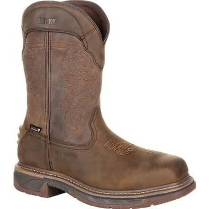 ROCKY WORK Men's 11" Iron Skull Composite Toe Internal Met Guard Waterproof Western Work Boot Distressed Brown - RKW0288