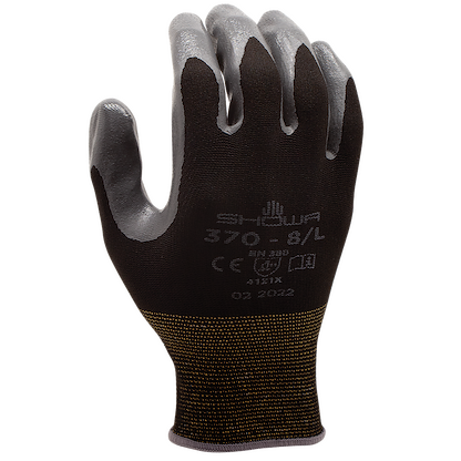 SHOWA Unisex 370 General Purpose Glove with Nitrile Palm Coating Grey/Black (1 Pair) - 370B