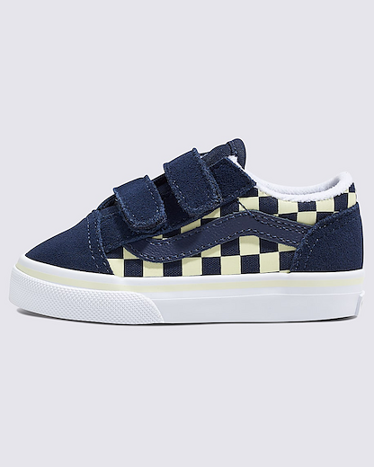 VANS Toddlers' Old Skool V Checkerboard Shoe Glow Summer Nights Navy - VN000CPZNVY