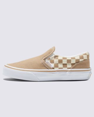 VANS Unisex Kids' Classic Slip-On Checkerboard Shoe Neutral Brown/True White - VN000CYHBF2
