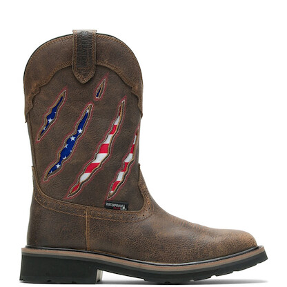 WOLVERINE Men's 10" Rancher Claw Steel Toe Wellington Work Boot Brown/Flag - W201218