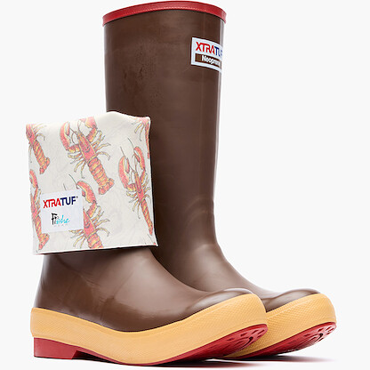 XTRATUF Women's 15" Fishe Wear Legacy Soft Toe Acid-Resistant Work Boot Brown/Lobster Print - XWL9LOB
