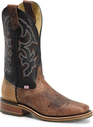 Double-H Boots Men's 12” Grissom Domestic Wide Square Toe ICE™ Roper Western Boot Black - DH4644