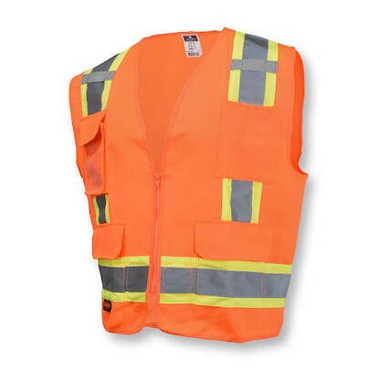 Radians Men's Type R Class 2 Surveyor Heavy Duty Solid Twill Safety Vest Hi-Vis Orange - SV62-2ZOT