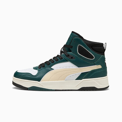 PUMA Men's Rbd Break Mid Court Shoes Puma White/Canvas/Green Terrain - 40241309