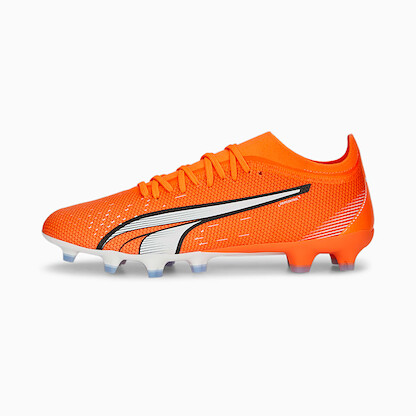 PUMA Men's Ultra Match Firm Ground/Artificial Ground Soccer Cleats Ultra Orange/Puma White/Blue Glimmer - 10721701